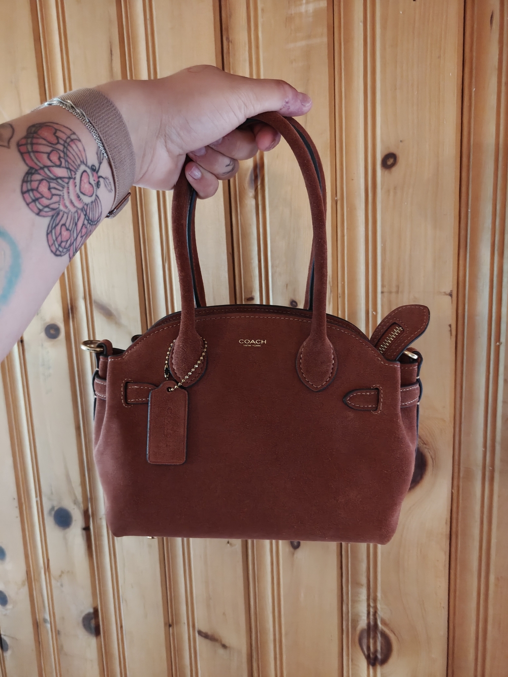 Coach Suede Empire 21 Top-Handle Satchel in Clay Color
